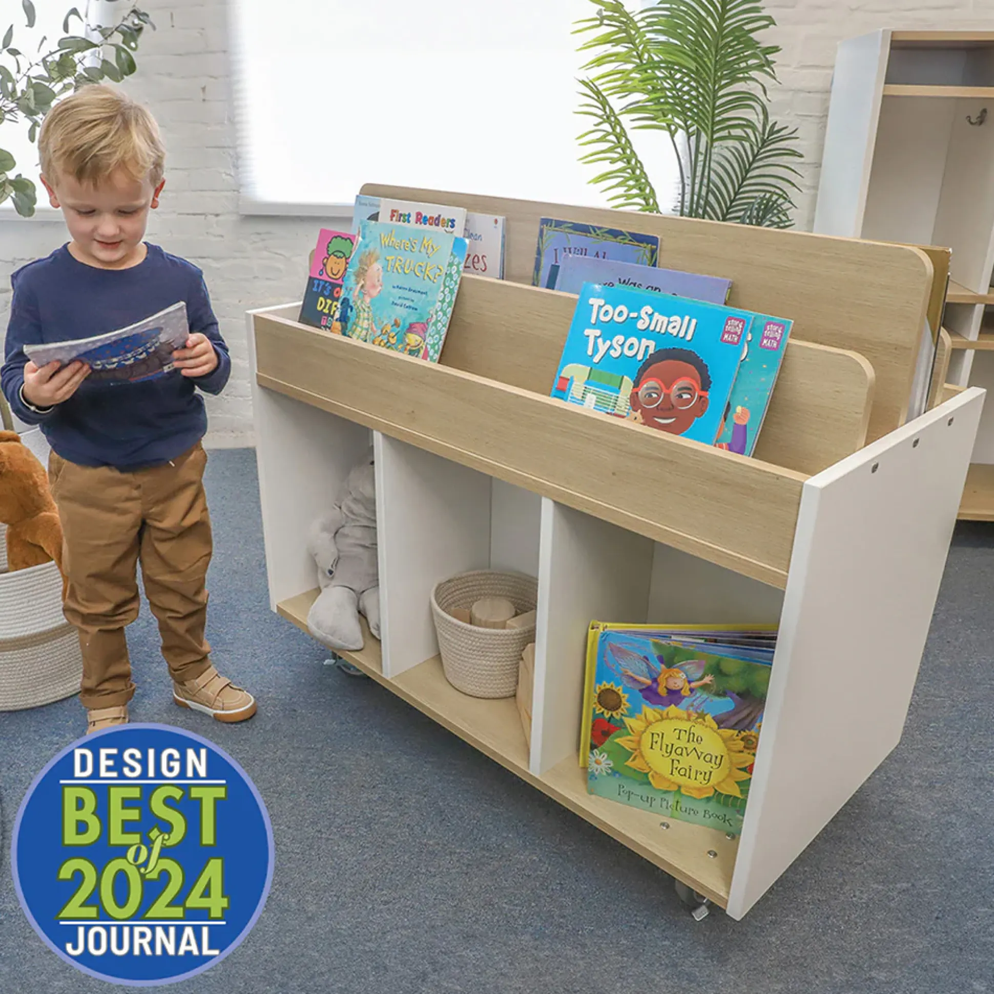 elevatED™ Mobile Book Storage Island | Book Browser with Vertical Display Rows & Deep Storage Compartments