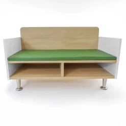 elevatED™ Modern Classroom Sofa with Storage | White Oak & Green Cushion Reading Bench for Kids