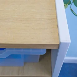elevatED™ 12-Tray Mobile Storage Cabinet | Modern White Oak Classroom Organizer with Locking Casters