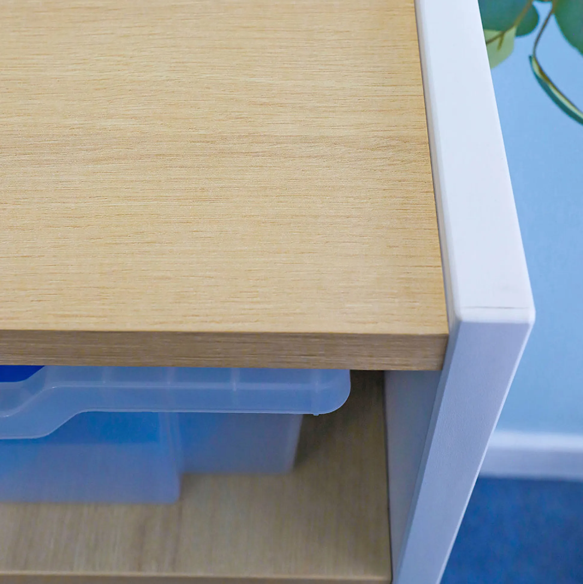 elevatED™ 12-Tray Mobile Storage Cabinet | Modern White Oak Classroom Organizer with Locking Casters