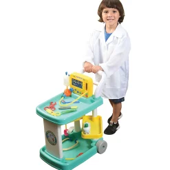 Emergency Medical Play Cart with 11 Accessories and Swiveling Storage Shelves
