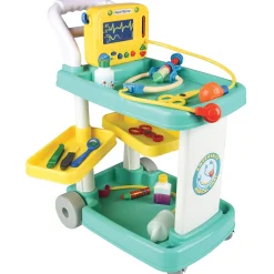 Emergency Medical Play Cart with 11 Accessories and Swiveling Storage Shelves