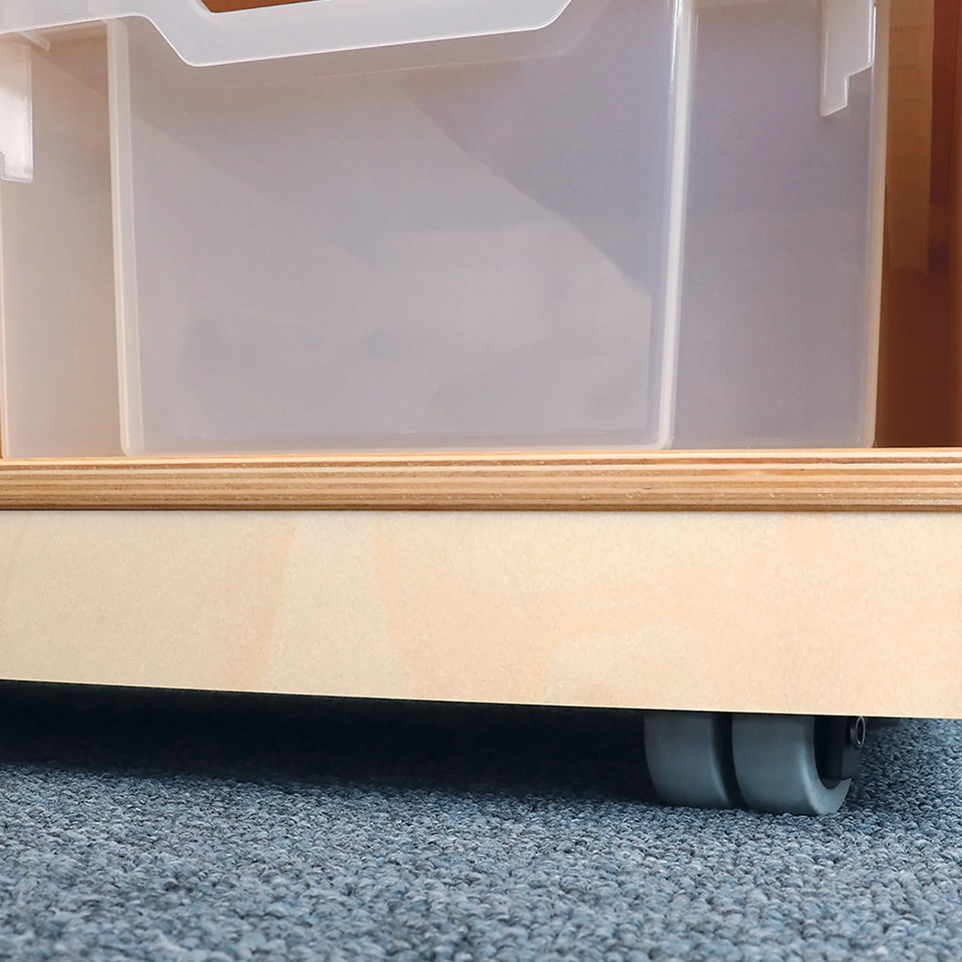 Extra Deep Mobile Birch Tote Storage Unit with 12 Clear Trays