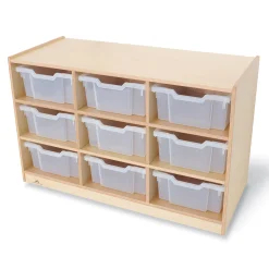 Extra Deep 9-Tray Birch Classroom Storage Unit with Clear Totes & Casters | Mobile Organizer