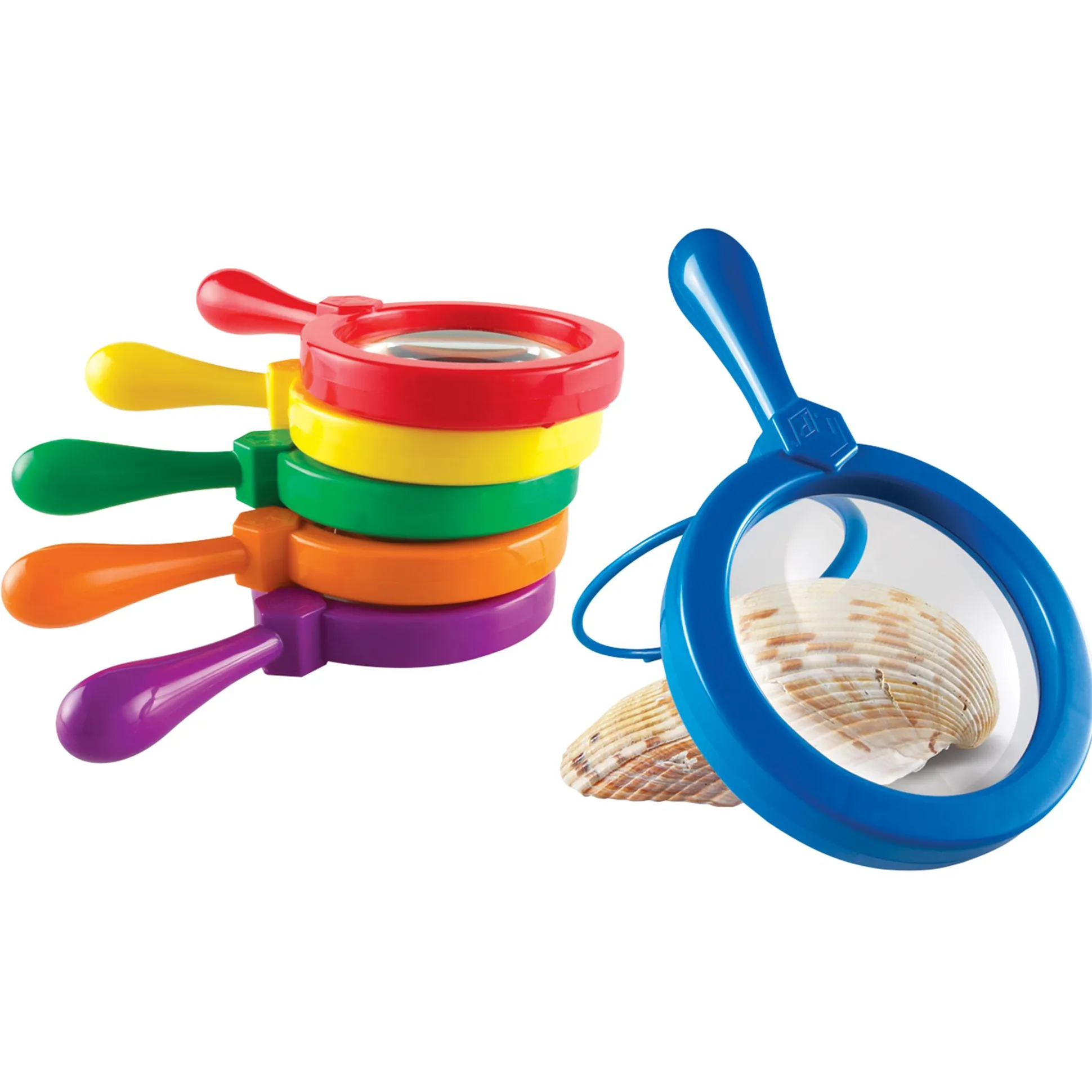 E-Z View Magnifiers with Stand – Set of 6 Rainbow Handheld or Hands-Free Magnifying Glasses, 4.5x Magnification, Special Needs & STEM Learning