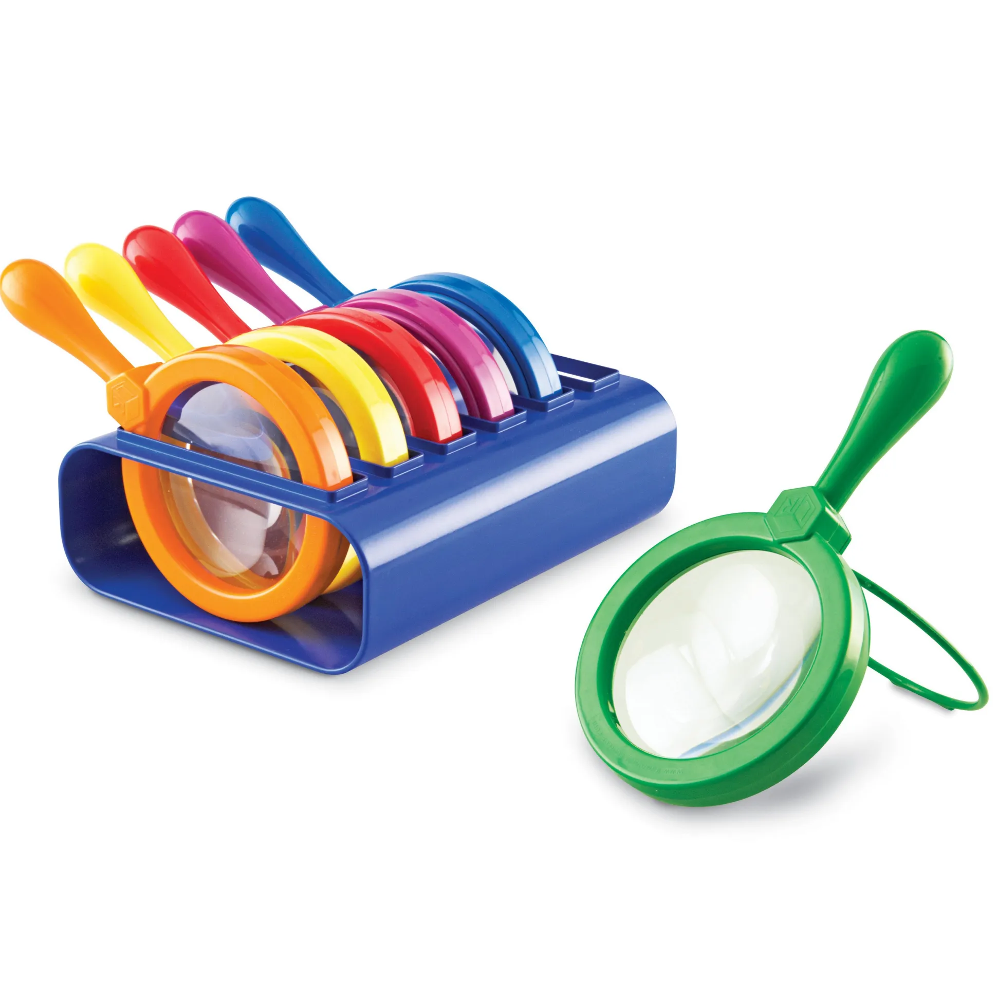 E-Z View Magnifiers with Stand – Set of 6 Rainbow Handheld or Hands-Free Magnifying Glasses, 4.5x Magnification, Special Needs & STEM Learning
