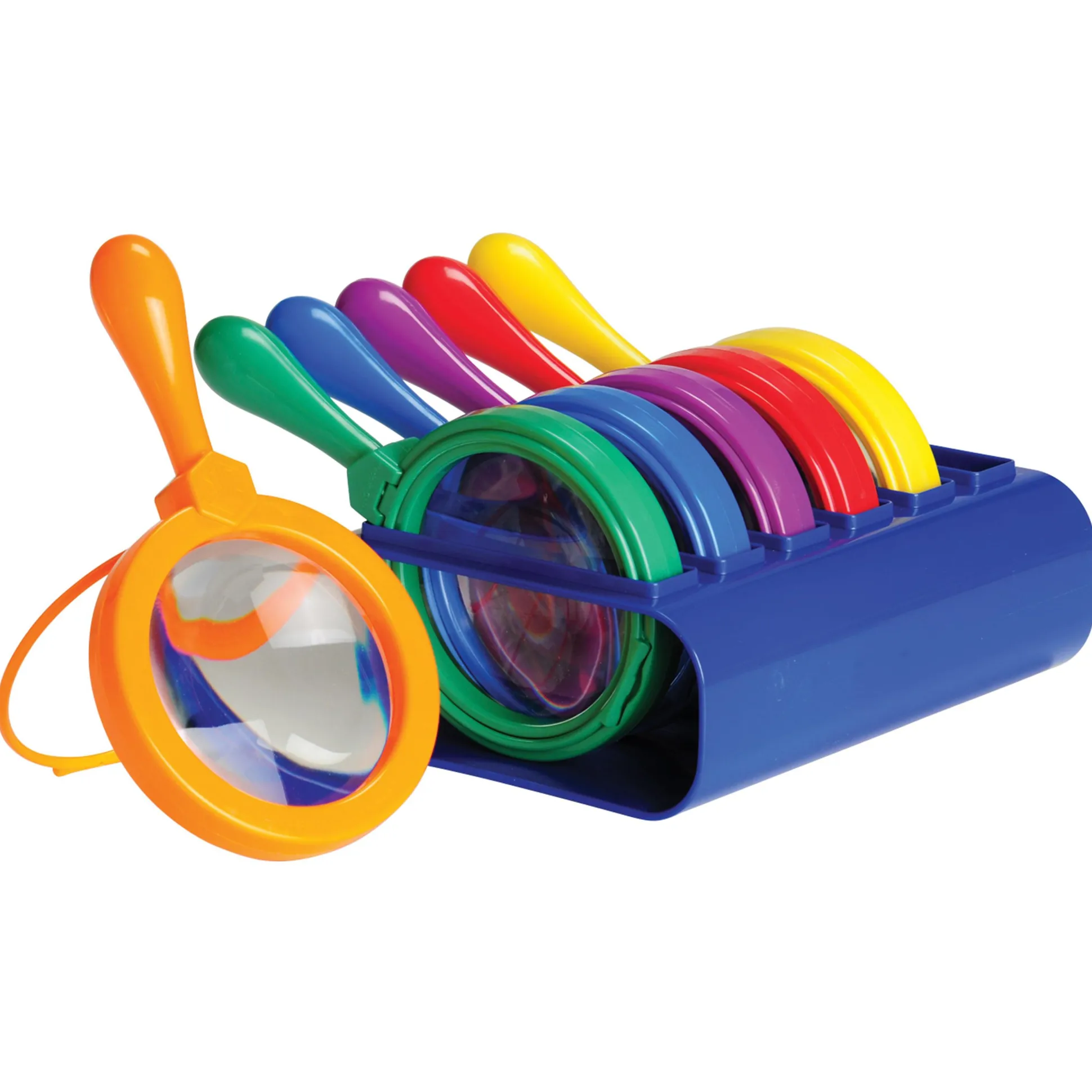 E-Z View Magnifiers with Stand – Set of 6 Rainbow Handheld or Hands-Free Magnifying Glasses, 4.5x Magnification, Special Needs & STEM Learning