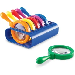 E-Z View Magnifiers with Stand – Set of 6 Rainbow Handheld or Hands-Free Magnifying Glasses, 4.5x Magnification, Special Needs & STEM Learning