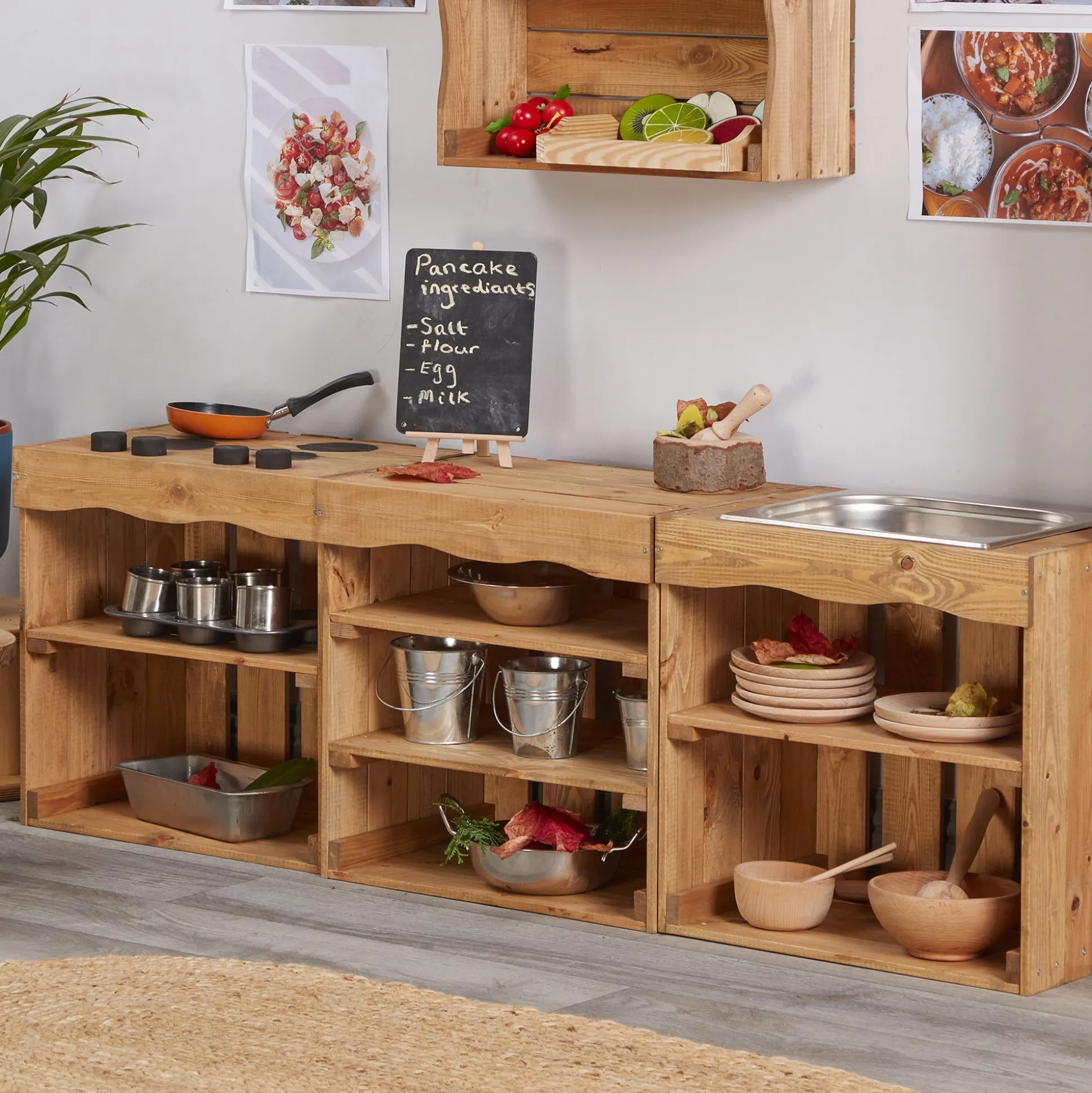 Farmhouse Crate Kitchen | Wooden Dramatic Play & Pack-Away Storage 3-Piece Set