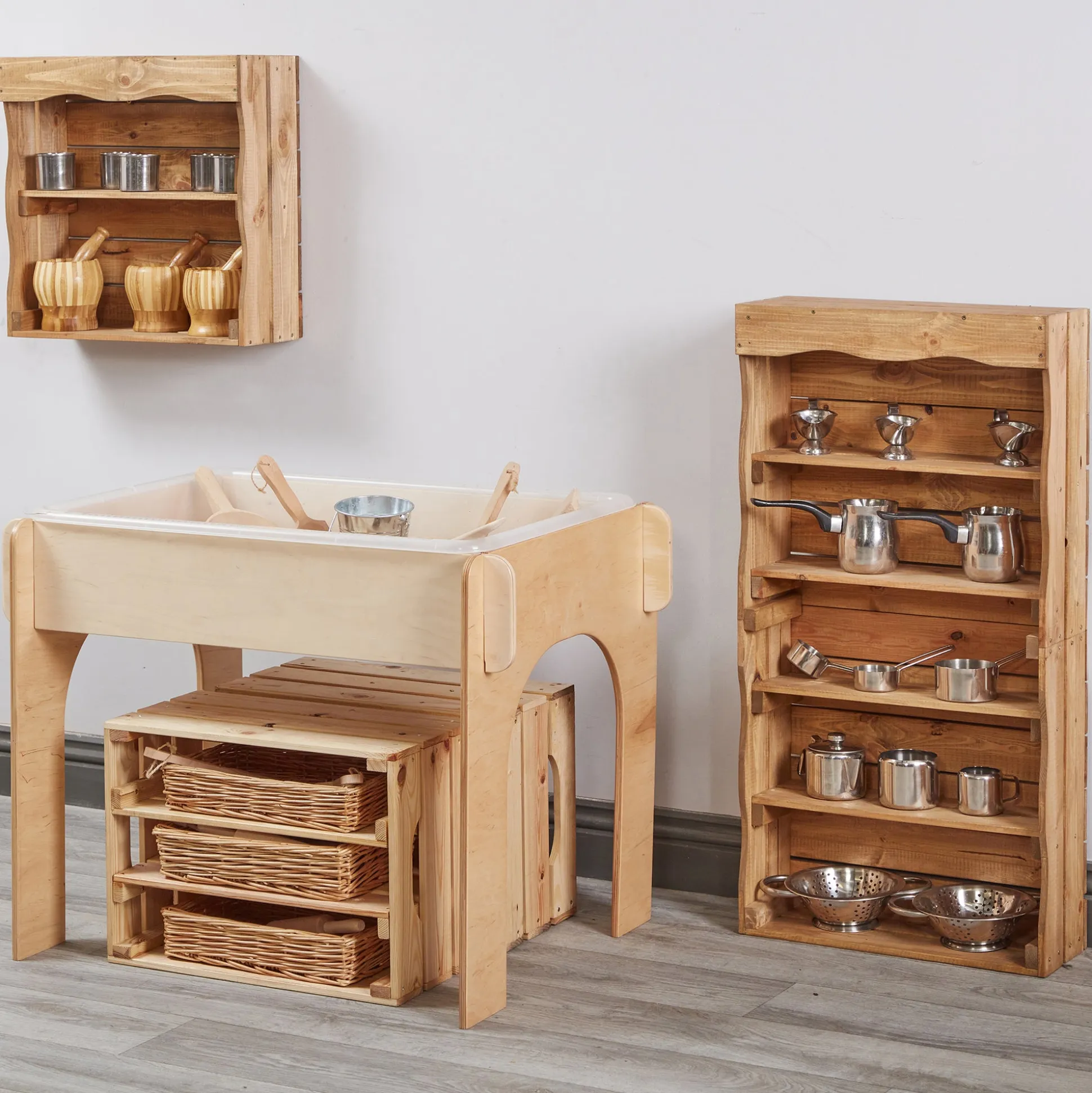 Farmhouse Slim Shelf & Wall Unit | Wooden Dramatic Play Storage and Display