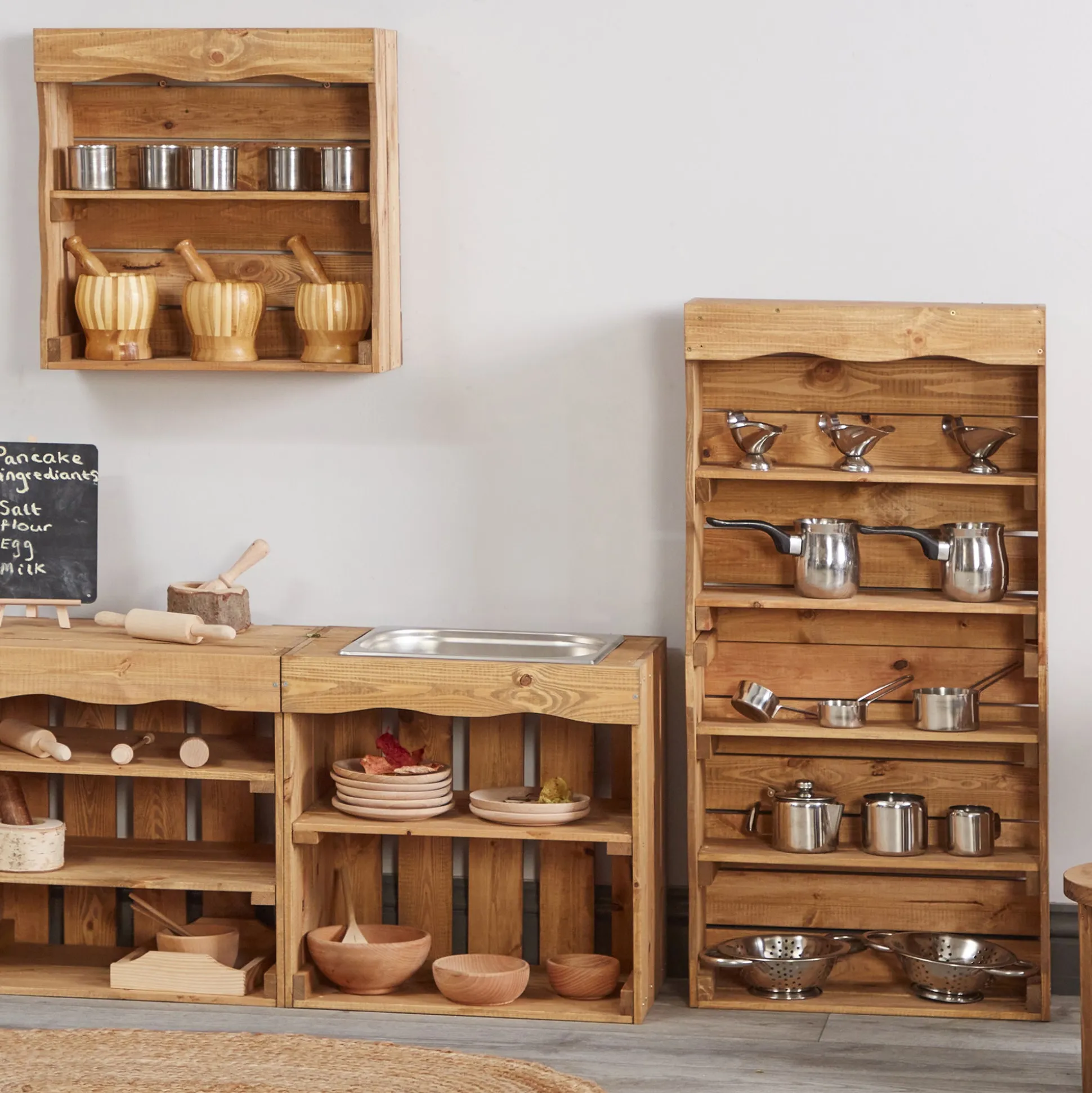 Farmhouse Slim Shelf & Wall Unit | Wooden Dramatic Play Storage and Display