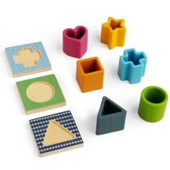 Feel and Find Matching Game | Sensory Shape Sorter with Silicone Pieces, Wooden Matching Boards & Drawstring Bag