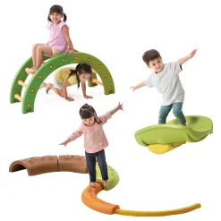 Forest Balance & Rocking Trail | Nature-Inspired Gross Motor Activity Set with Balance Arch, Nesting Path & Rocking Leaf Boat