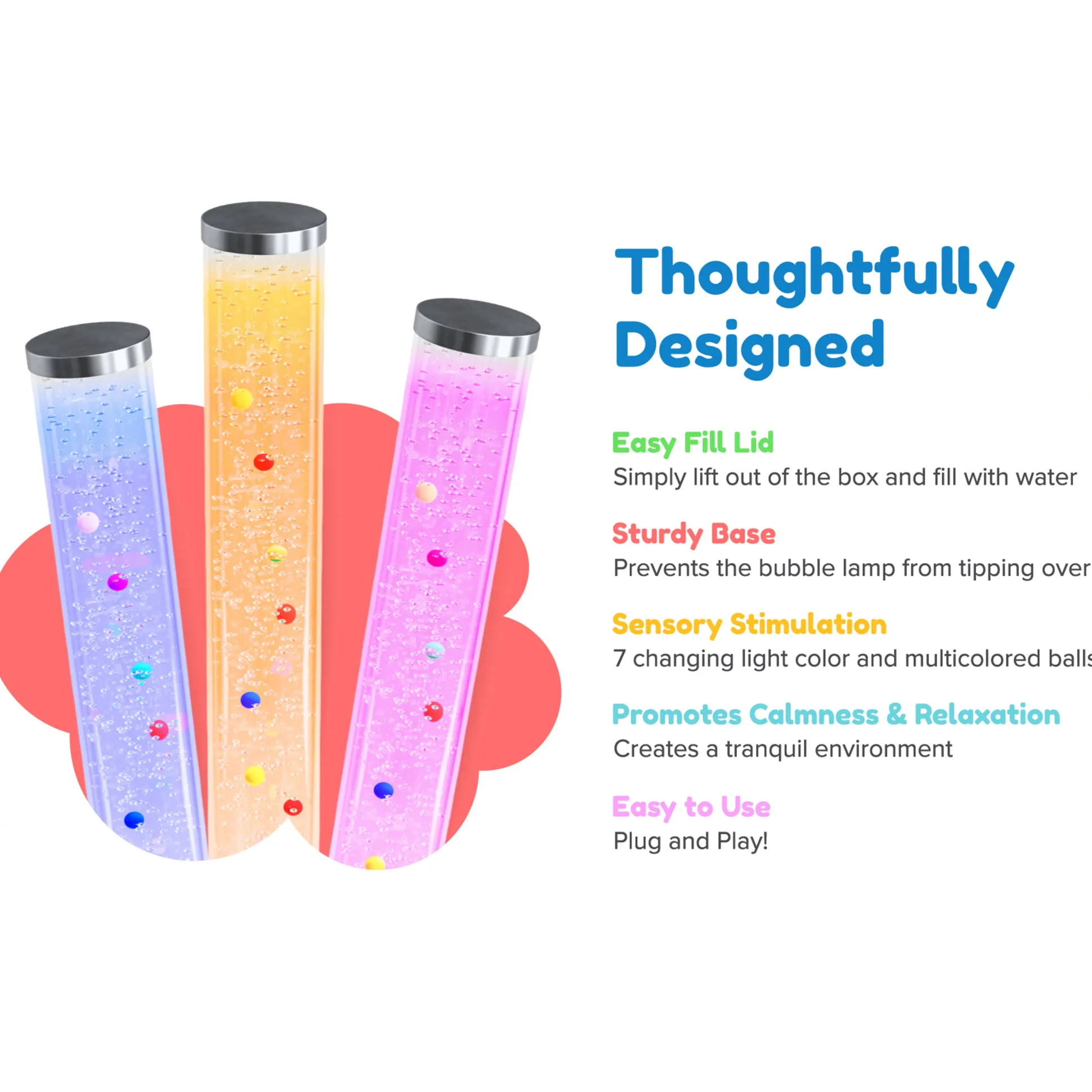 2ft LED Color Changing Bubble Tube Sensory Lamp with Floating Balls