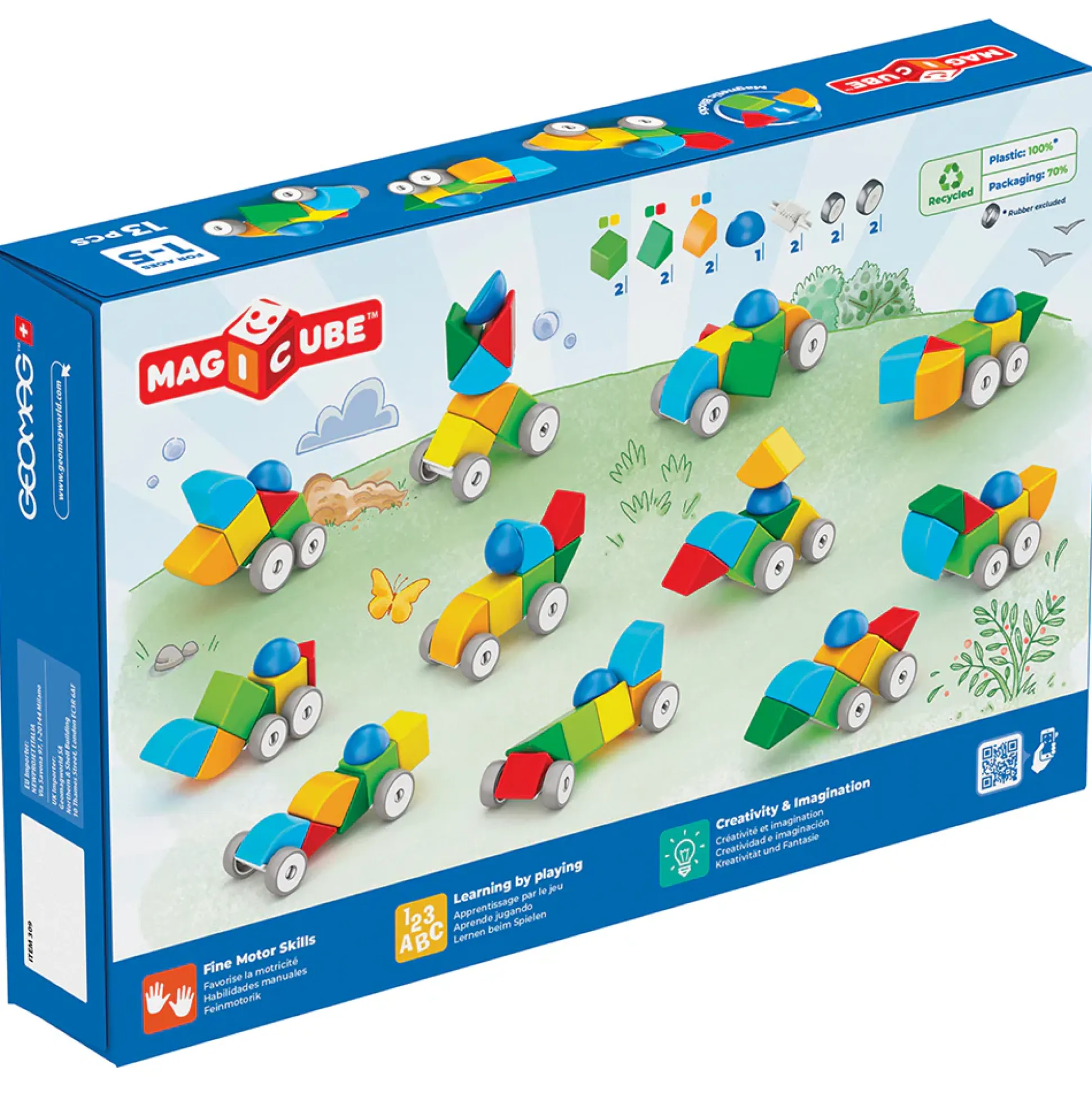 Geomag Magicube™ Magnetic Block Cars | 13-Piece STEM Building Set