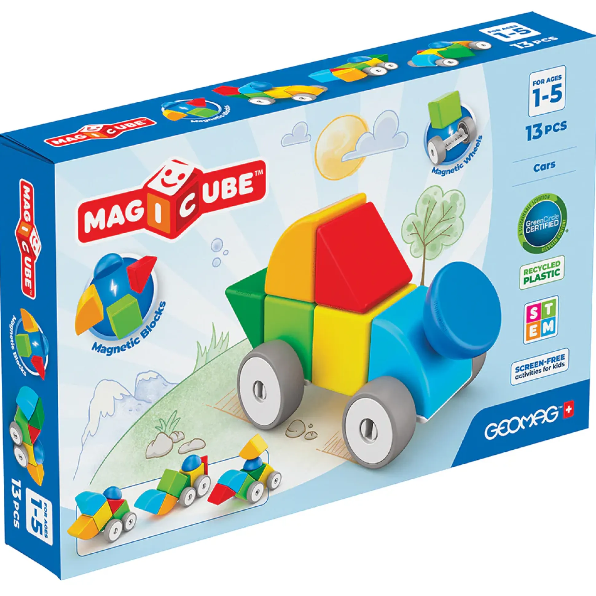 Geomag Magicube™ Magnetic Block Cars | 13-Piece STEM Building Set