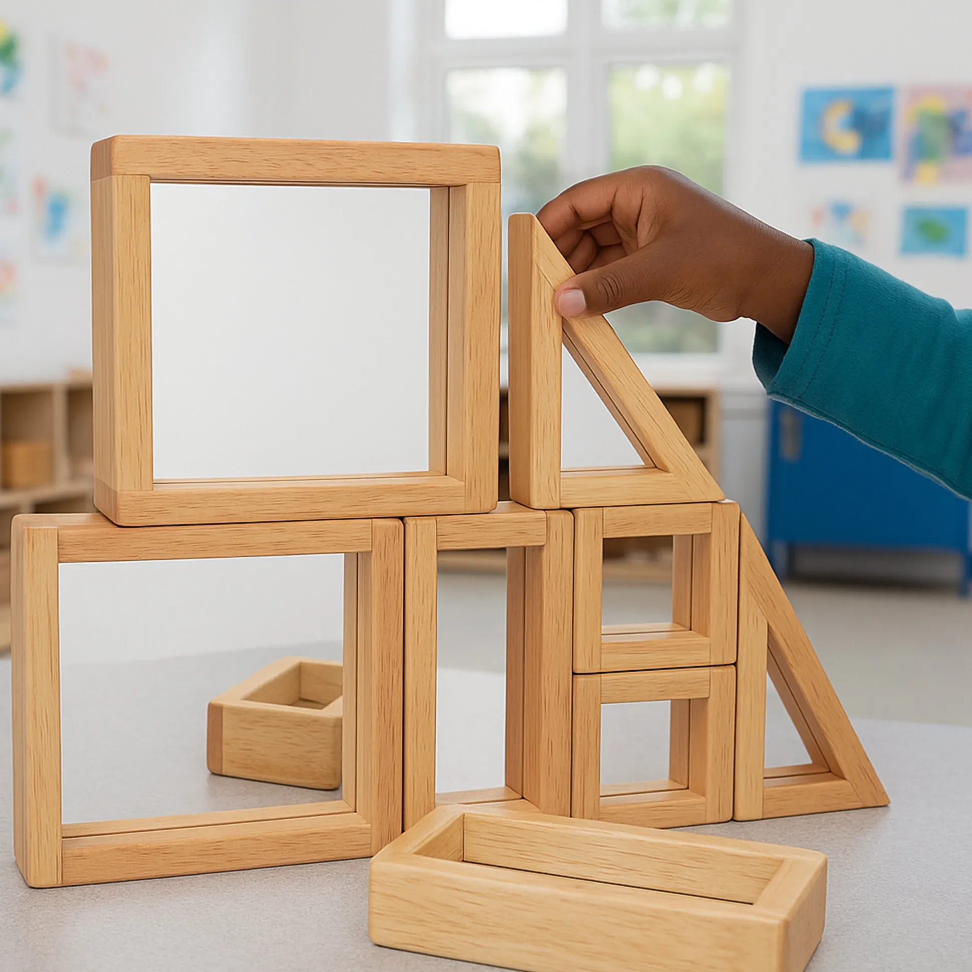 Geometric Mirrored Building Blocks | 8-Piece Hardwood Set
