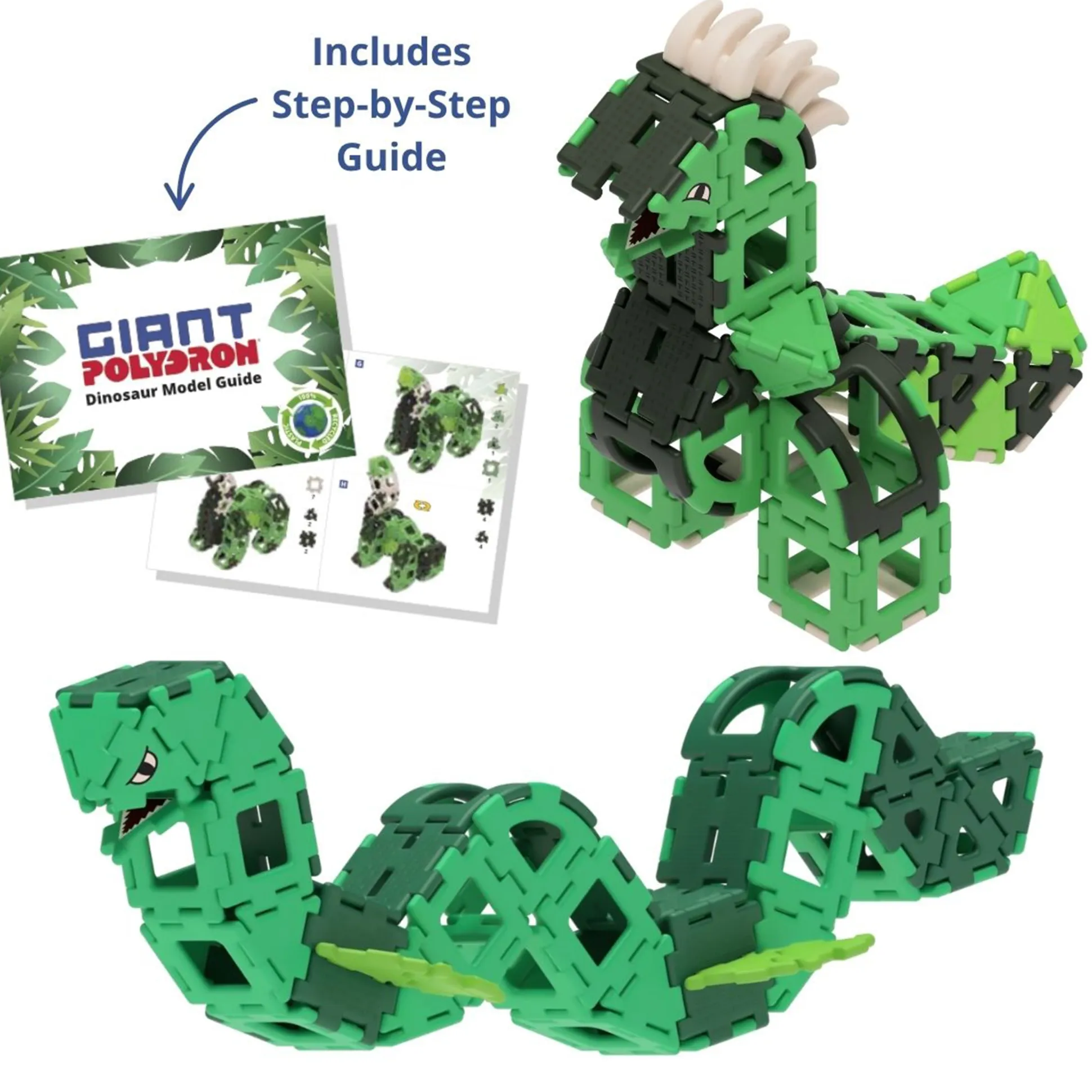 Giant Polydron Dinosaur Construction Set | 130 Piece STEM Building Toy with Interlocking Panels, Claws & Eyes