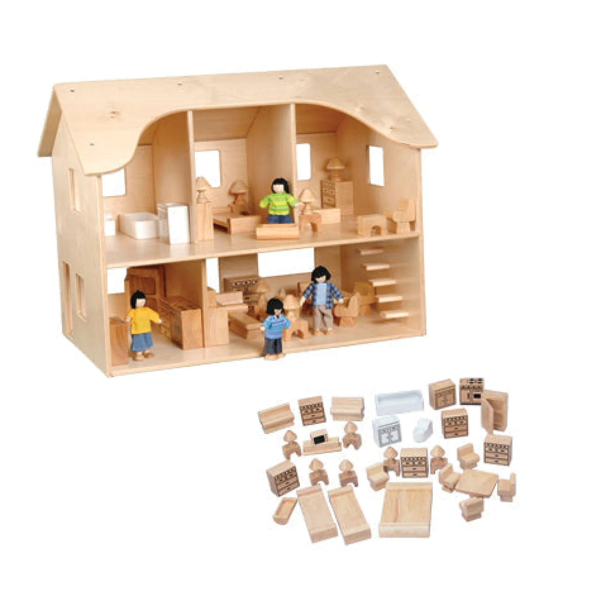 Hardwood Dollhouse & Furniture Combo | Complete Playset