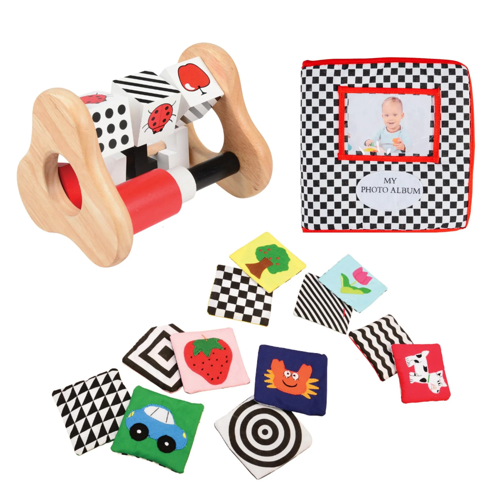 High Contrast Sensory Learning Bundle | Busy Box, Photo Album & Tactile Matching Patches