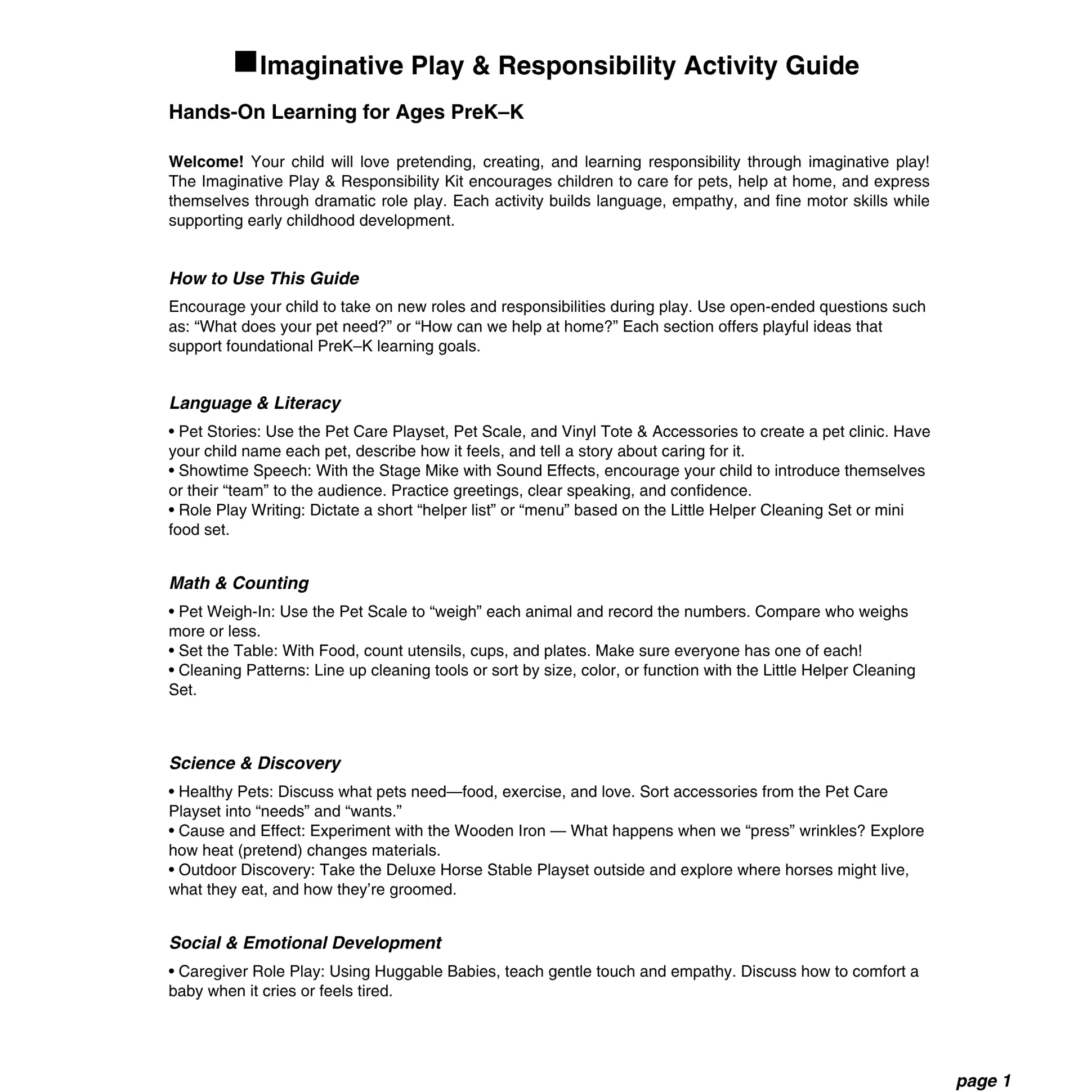 Imaginative Play & Responsibility Bundle