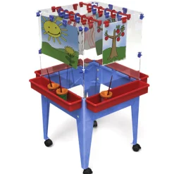 Indoor/Outdoor 4-Sided Clear Art Easel with Drying Rack and Locking Casters