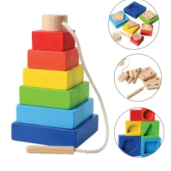 4 in 1 Rainbow Stacking Set | Wooden Stacking, Lacing & Early Math Learning Toy