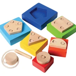 4 in 1 Rainbow Stacking Set | Wooden Stacking, Lacing & Early Math Learning Toy