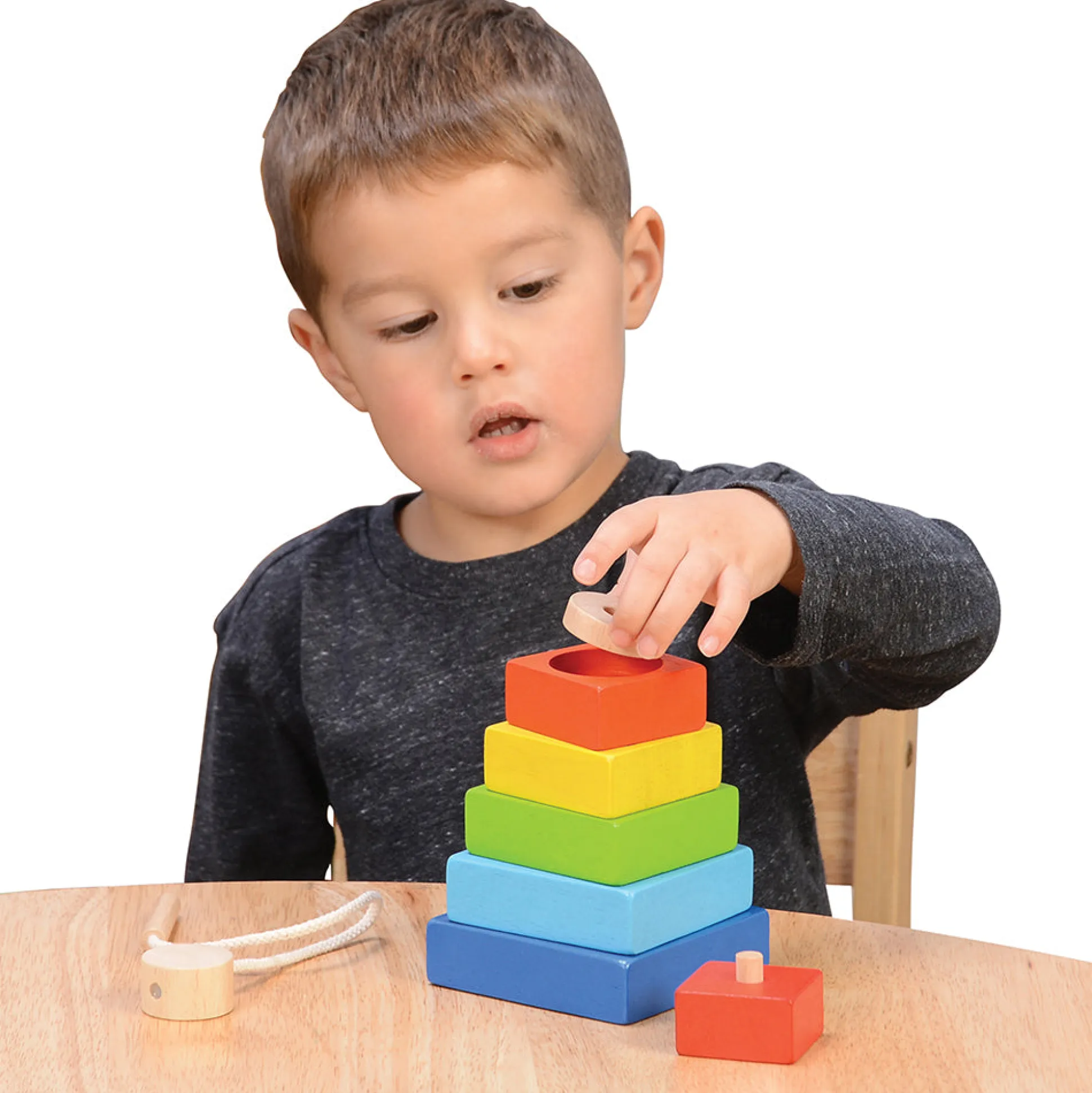 4 in 1 Rainbow Stacking Set | Wooden Stacking, Lacing & Early Math Learning Toy
