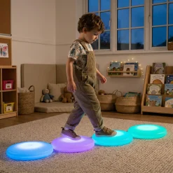 Interactive Round LED Floor Tiles | 4-Piece Rechargeable Sensory Light Set