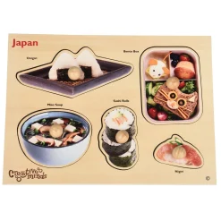 Japanese Food Wooden Knob Puzzle | Preschool Peg Puzzle Featuring Real Food Photography