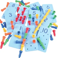 Jumbo Foam Peg Number Boards 8" x 4" | Counting & Number Recognition Math Toy for Preschool | 10 Boards + Pegs