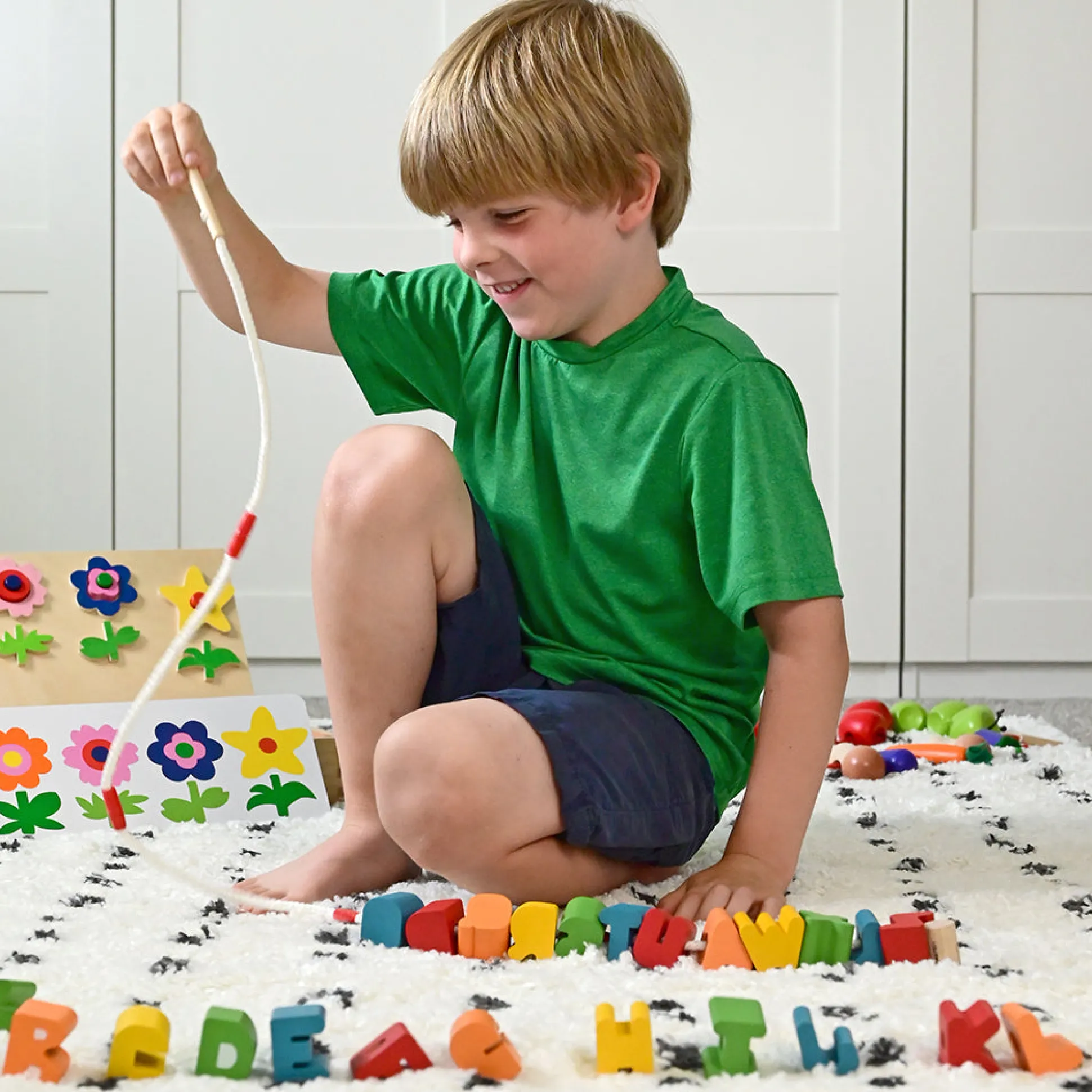 Jumbo Wooden Alphabet Lacing Beads Set | Fine Motor & Letter Practice