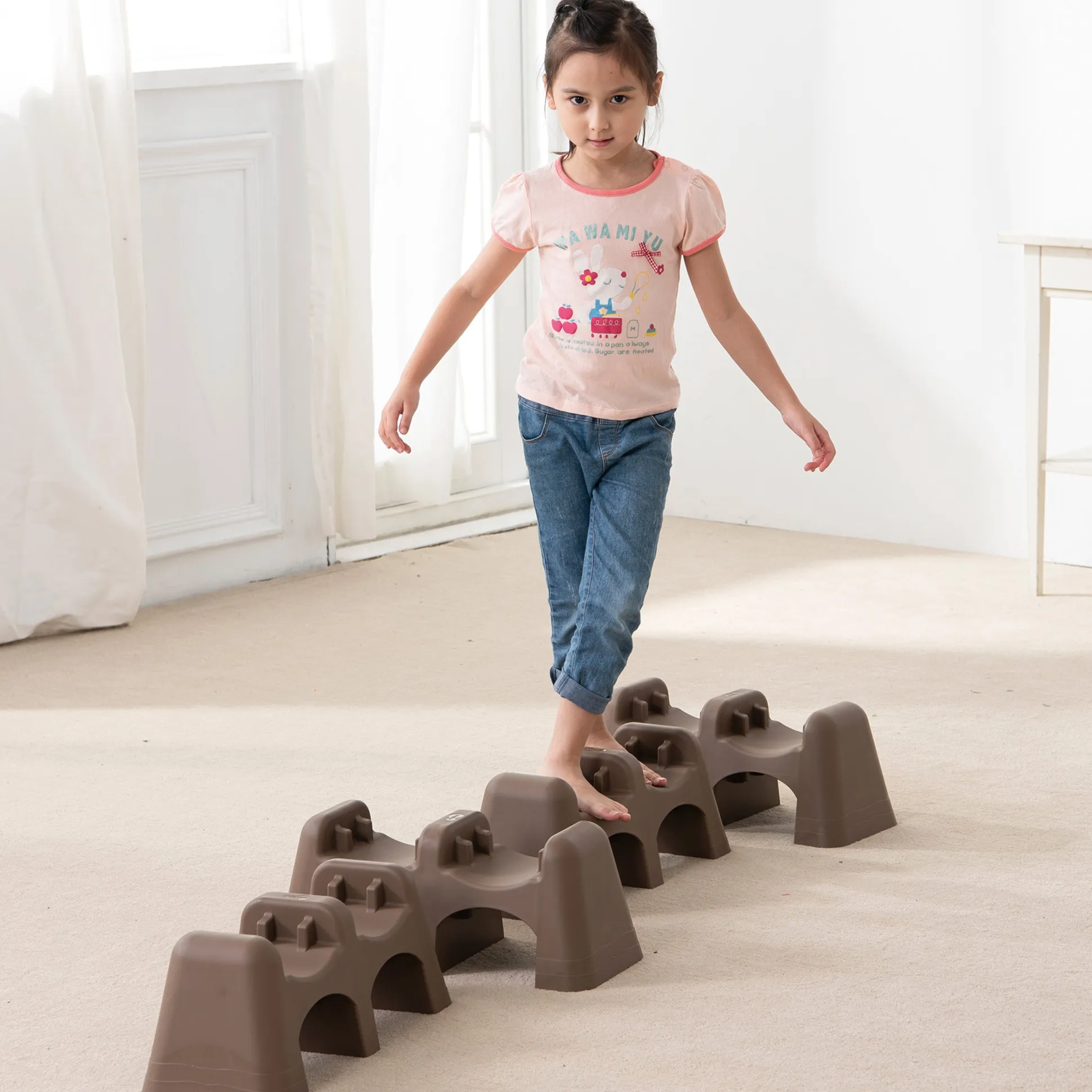 Jungle Trail Balance Logs & Bases | Gross Motor Balance Path Set with Textured Logs & Sturdy Stepping Bases