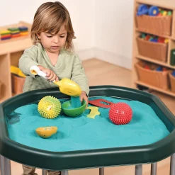 Junior Adjustable Activity Table with Sensory Tray | 28" Round Water, Sand & Art Play Station