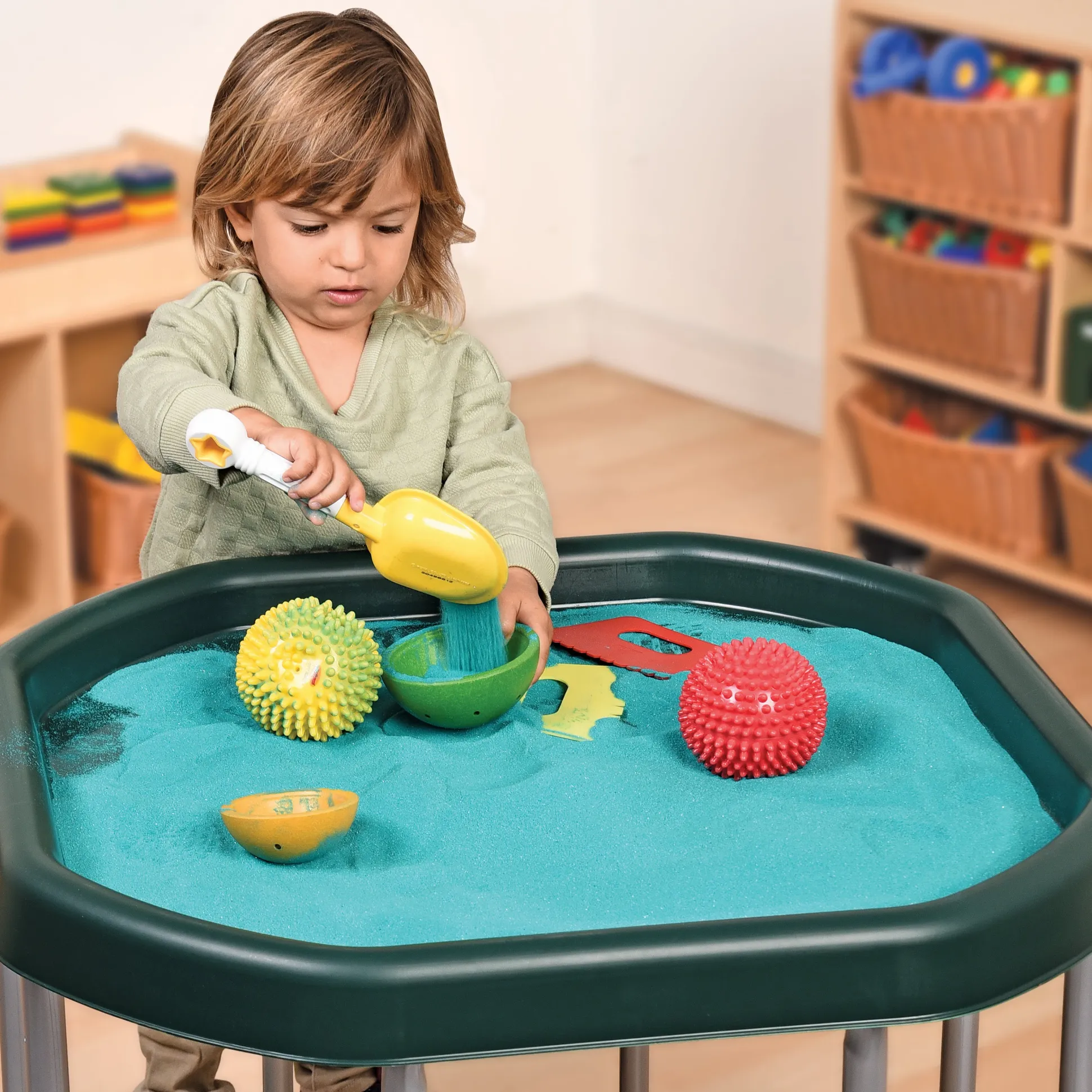Junior Adjustable Activity Table with Sensory Tray | 28" Round Water, Sand & Art Play Station
