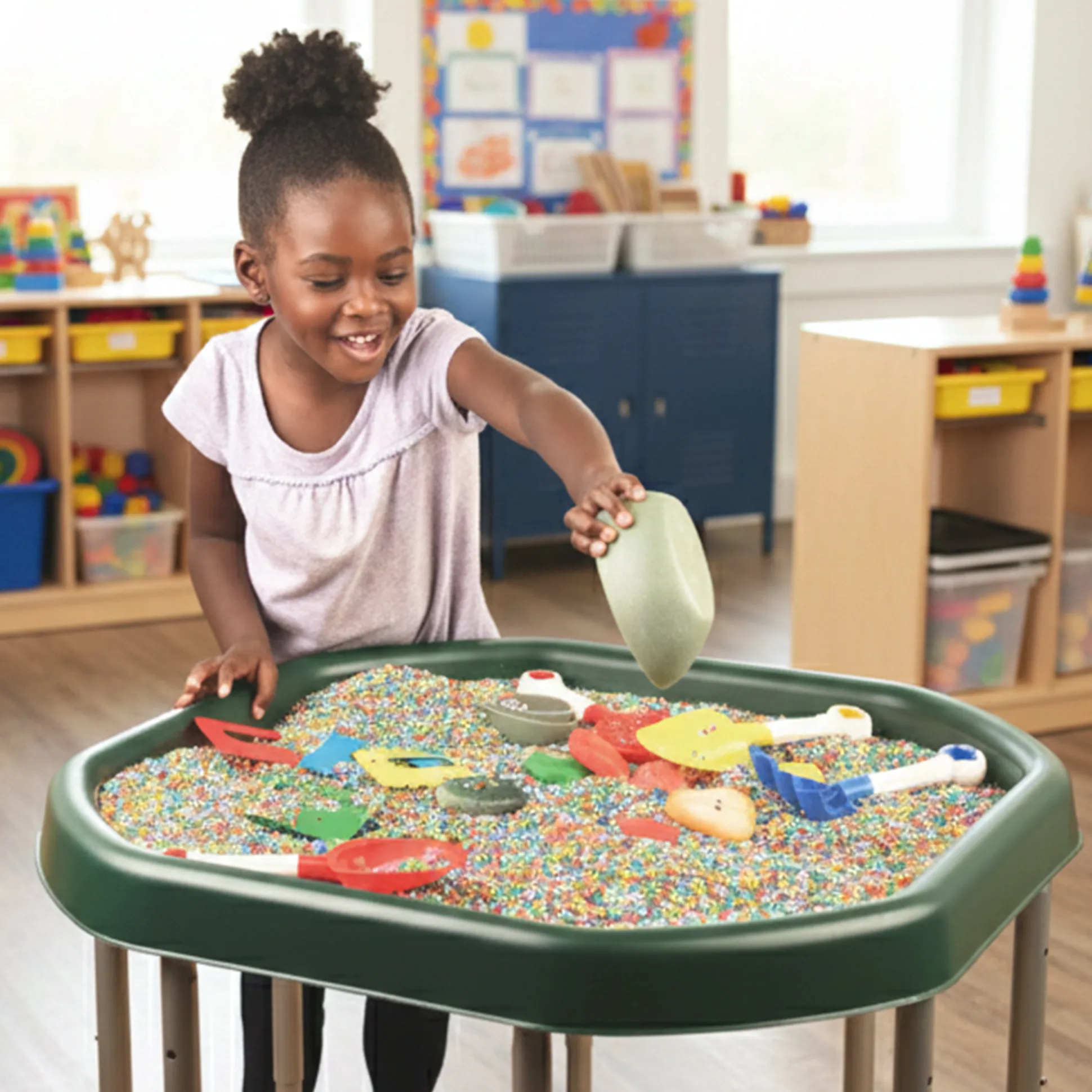 Junior Adjustable Activity Table with Sensory Tray | 28" Round Water, Sand & Art Play Station