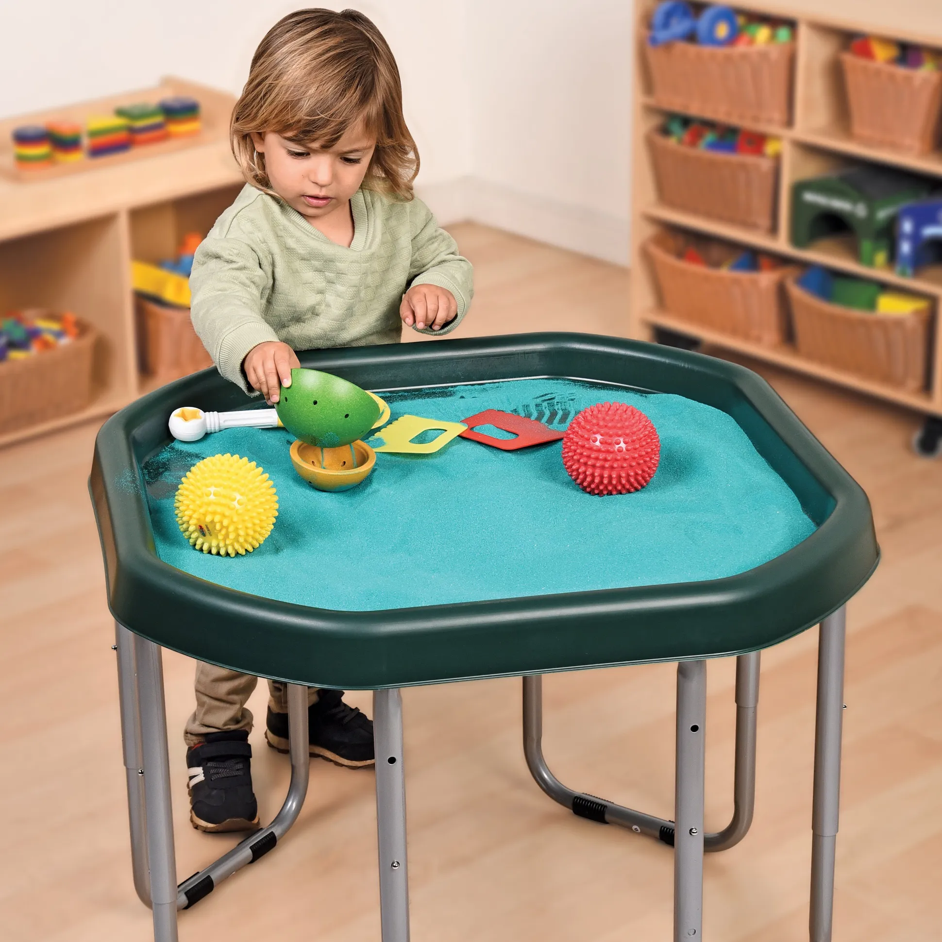 Junior Adjustable Activity Table with Sensory Tray | 28" Round Water, Sand & Art Play Station