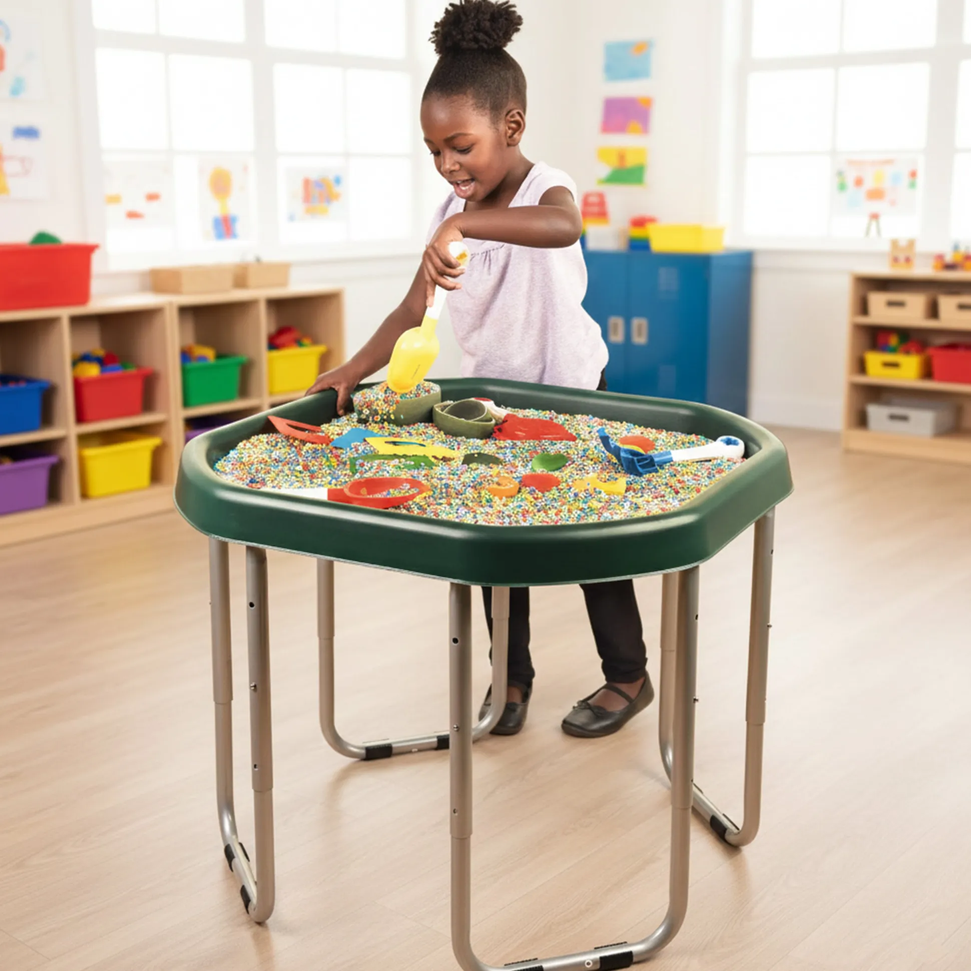 Junior Adjustable Activity Table with Sensory Tray | 28" Round Water, Sand & Art Play Station