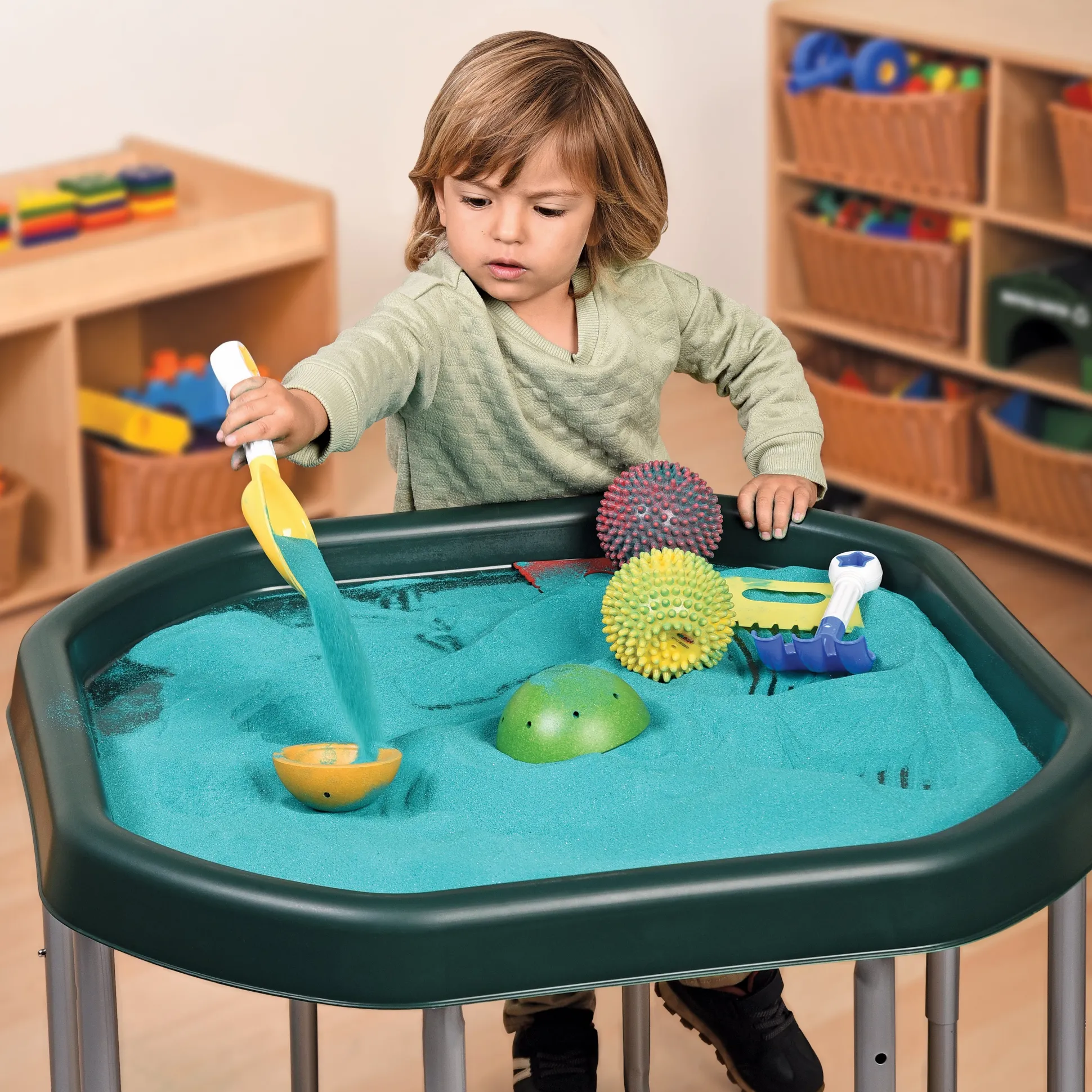 Junior Adjustable Activity Table with Sensory Tray | 28" Round Water, Sand & Art Play Station