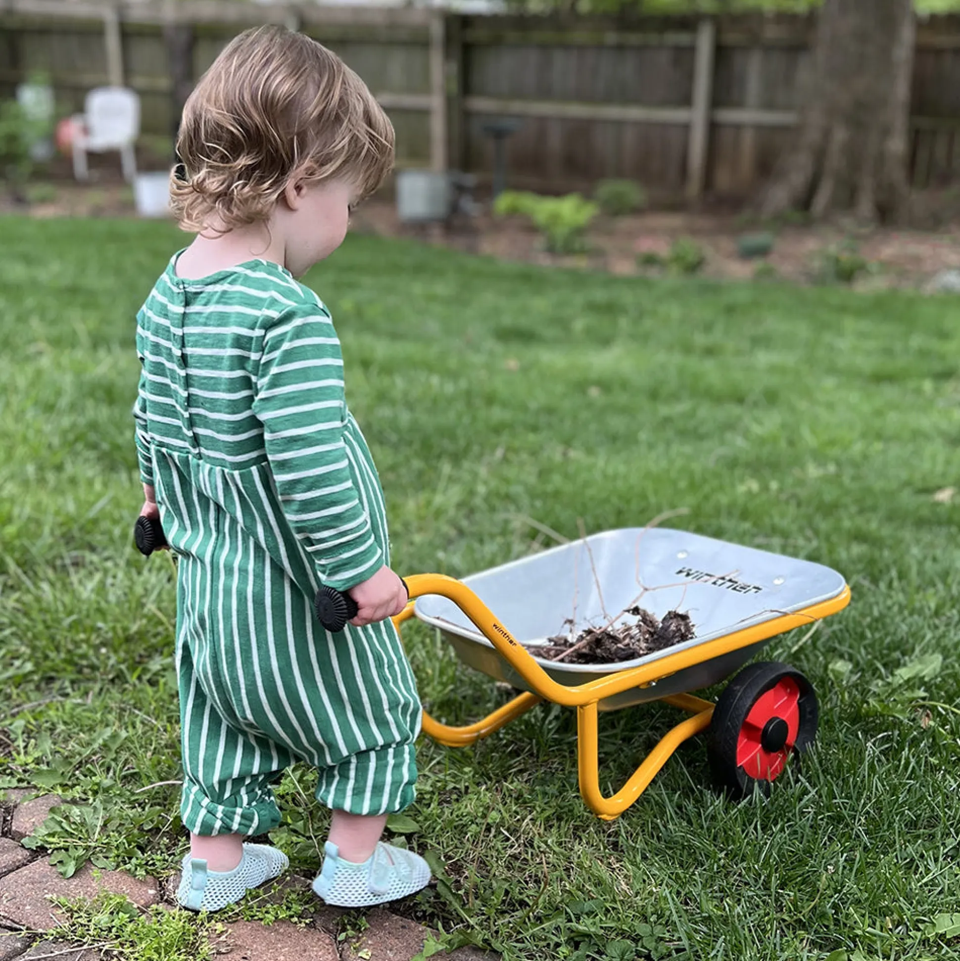 Kids Heavy-Duty Steel Wheelbarrow with Stable Two-Wheel Design | Outdoor Play & Realistic Gardening Tool