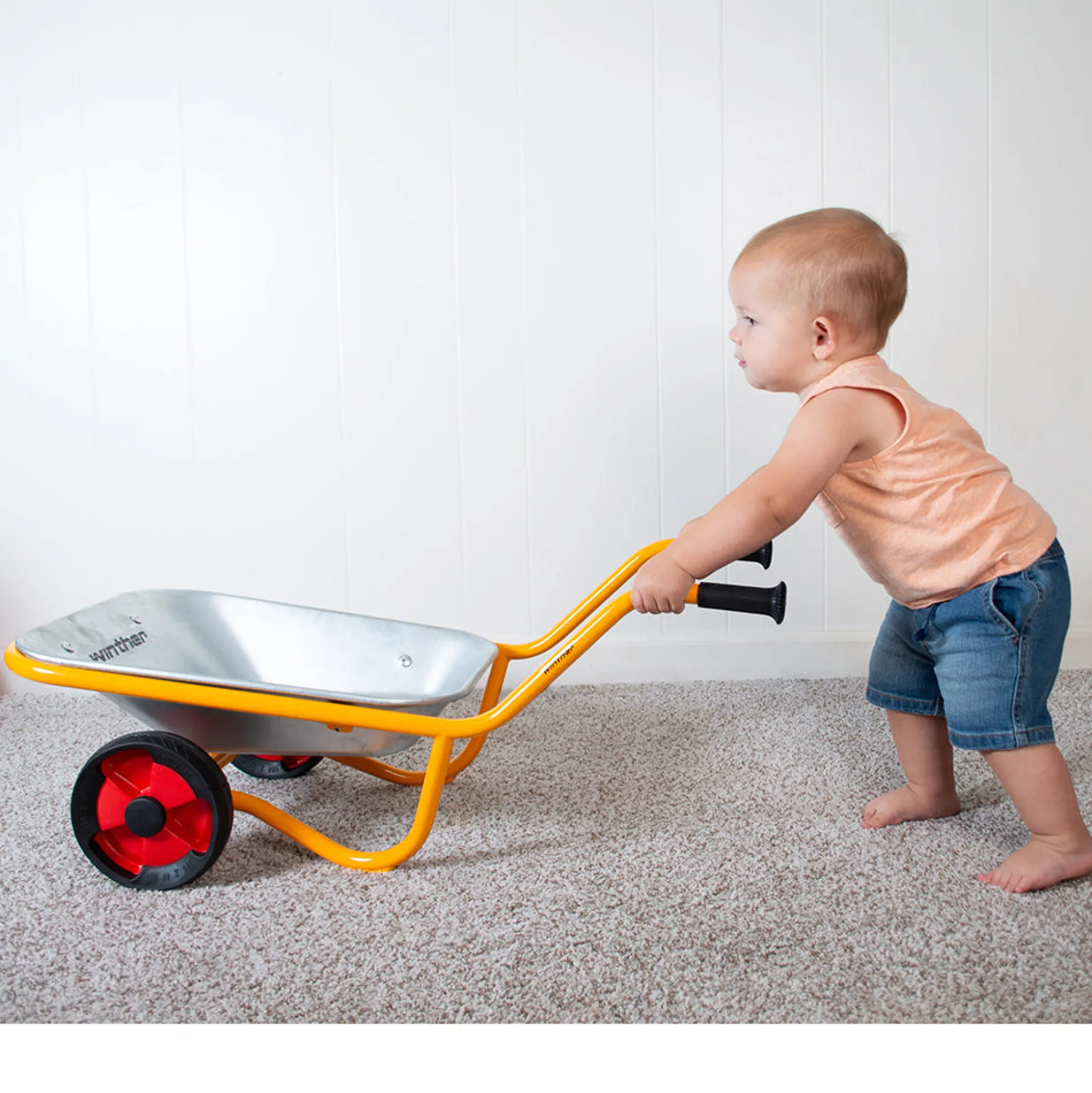 Kids Heavy-Duty Steel Wheelbarrow with Stable Two-Wheel Design | Outdoor Play & Realistic Gardening Tool