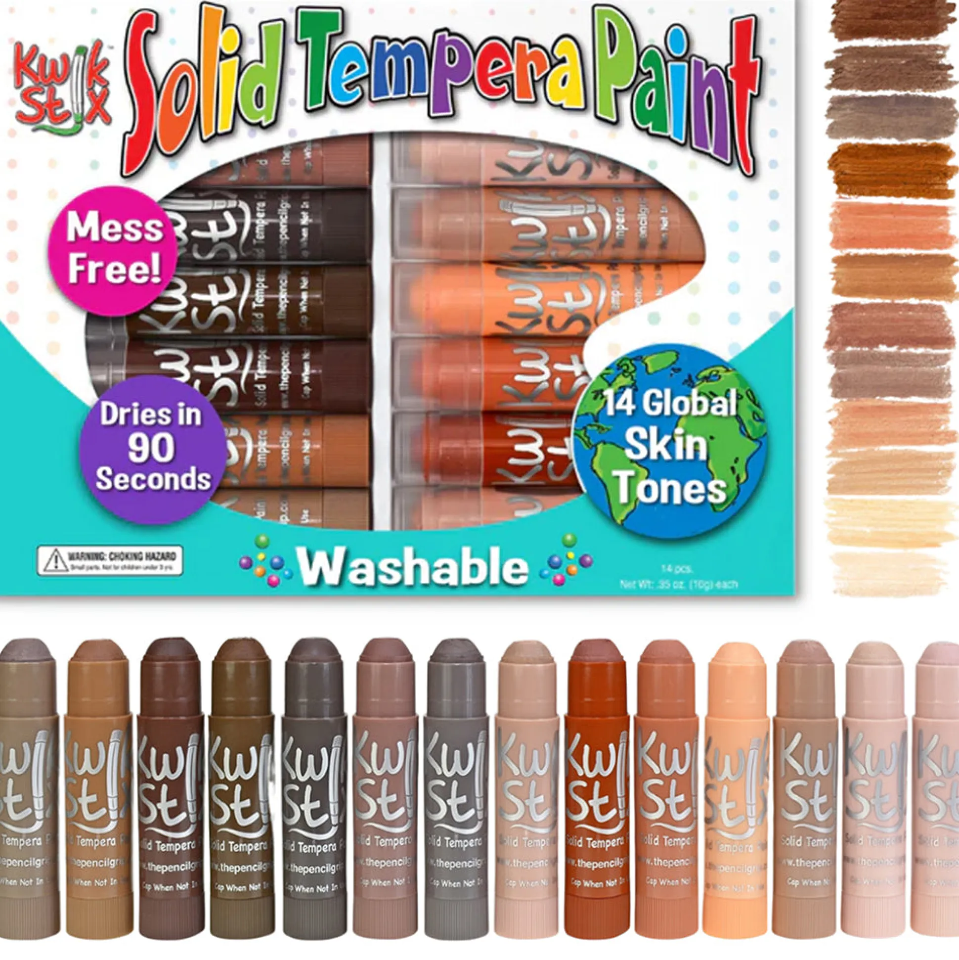 Kwik Stix Global Skin Tones 14-Piece Set | No-Mess Tempera Paint