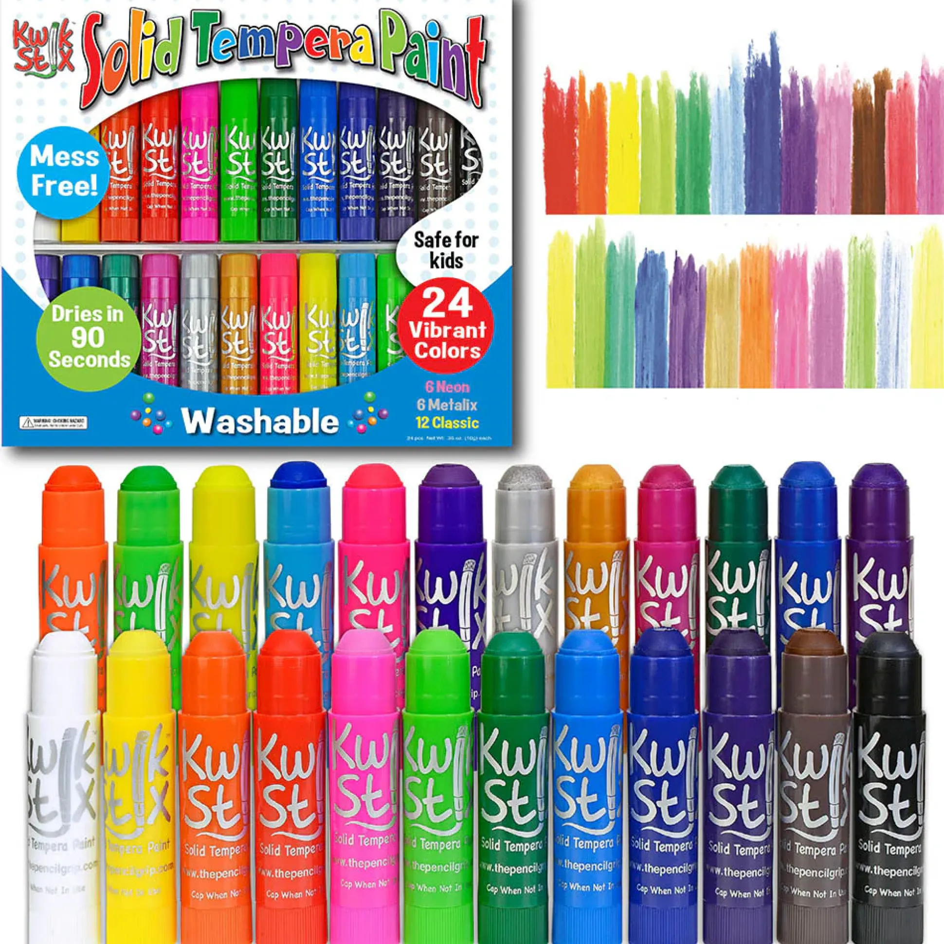 Kwik Stix No-Mess Tempera Paint Sticks | 24 Assorted Colors