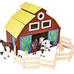 Large Wooden Farm Barn Playset with Oversized Animals (7-Piece Set)