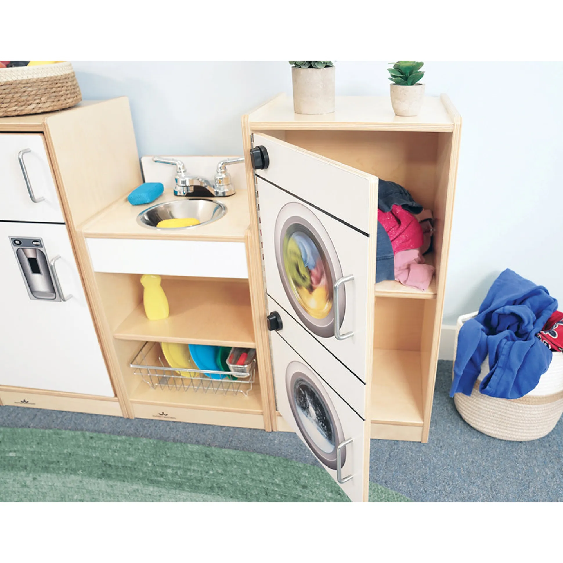 Let’s Play Toddler Kitchen | Toddler 4-Piece White Pretend Play Set with Stove, Sink, Fridge & Washer for Classrooms