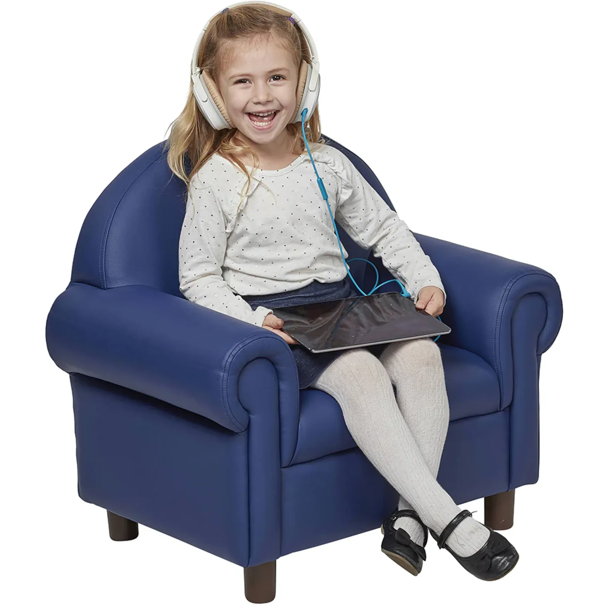 Little Lux Navy Preschool Chair & Sofa Set | Adjustable Faux Leather Kids’ Seating