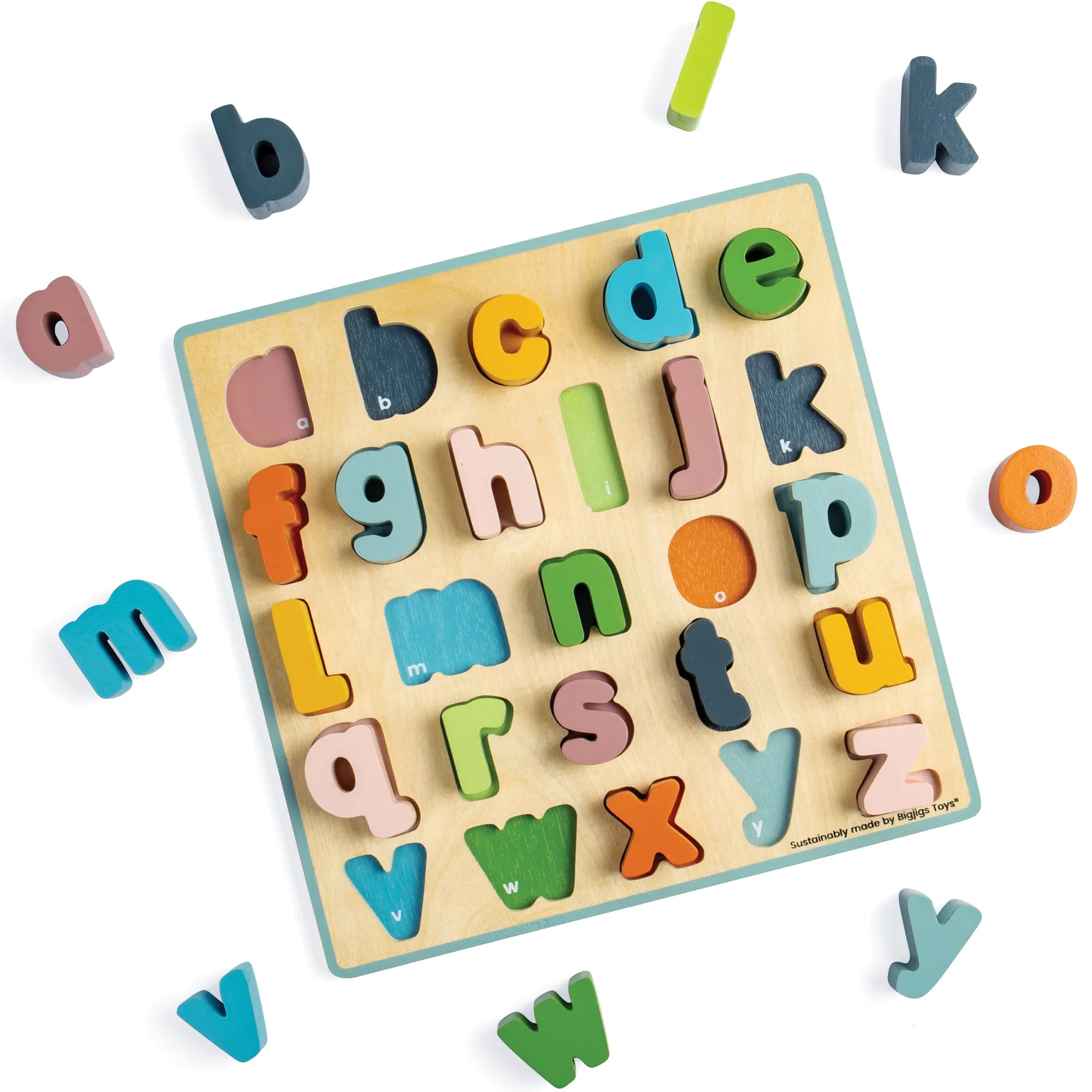 Lowercase Alphabet Wooden Puzzle | 26 Piece ABC Learning Board with Color-Matched Letters