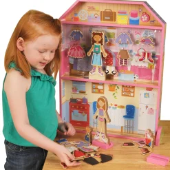 Magnetic Dress-Up Dollhouse with 60 Outfits – Wooden Pretend Play Set for Kids Ages 3+