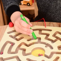Magnetic Maze Game | 12" Wooden Activity Board with Attached Magnetic Wands